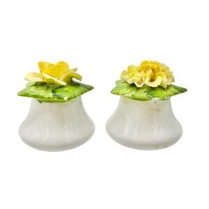 Vintage English Fine Bone China Salt and Pepper Shakers White with Yellow Flower